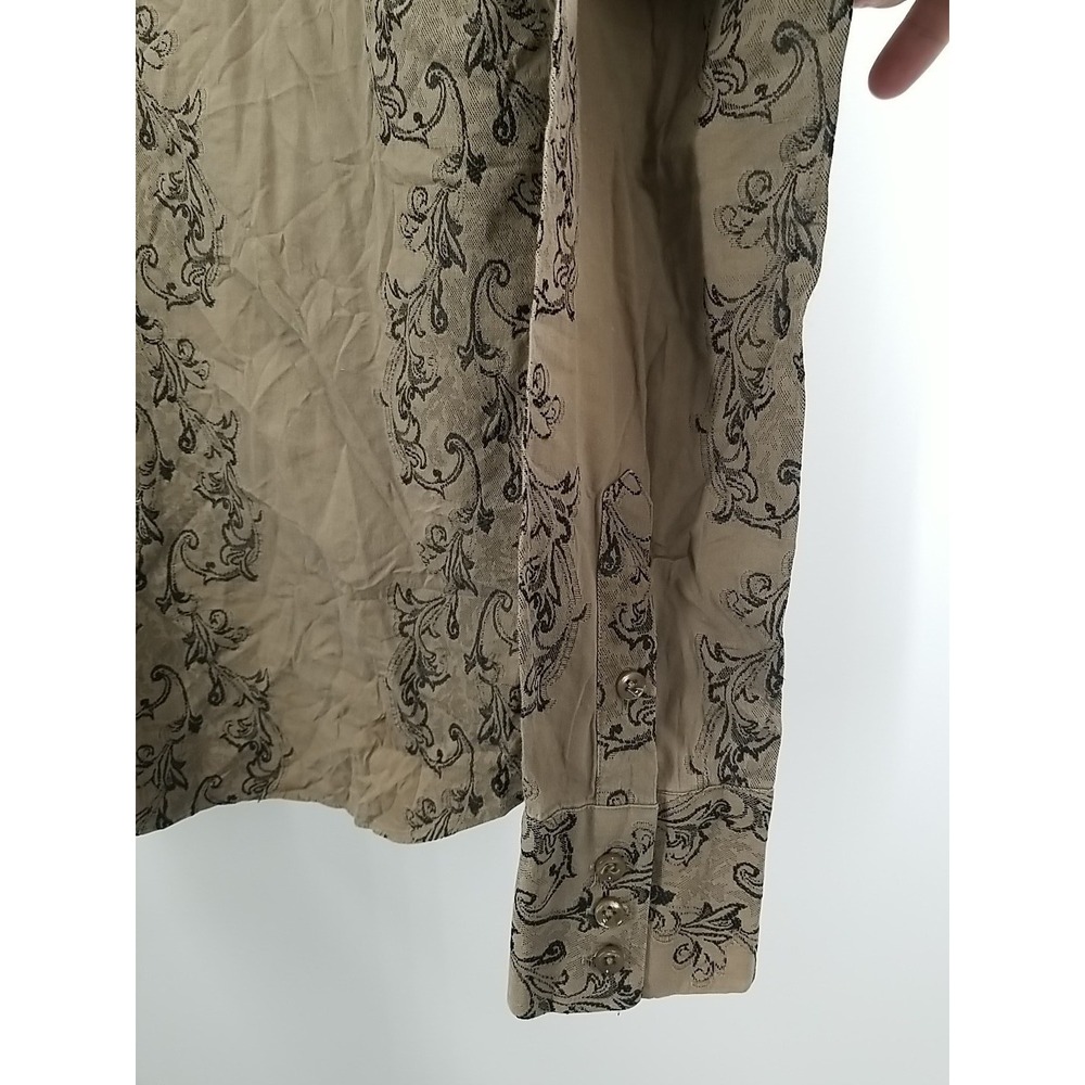 Andrea Palombini Mens XL Button Up Long Sleeve Shirt Brown Scroll Italy - Picture 3 of 8